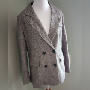 NWT Women's Ebossy plaid tweed double breasted blazer dark gray Size Sma…
